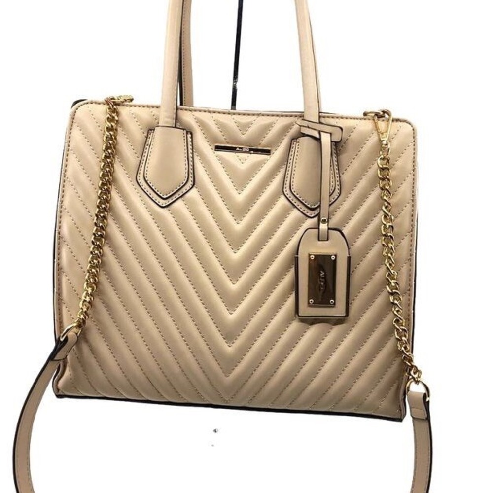Aldo Bag Shoulder Crossbody Nude Pink Gold Hardware Quilted Faux Leather